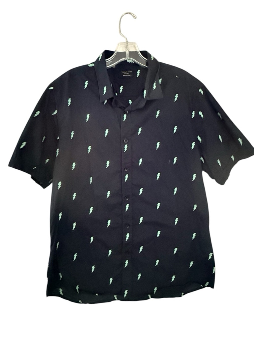 7 Diamonds Lightening Bolt Navy Short-Sleeve Button-Up Cotton Size L